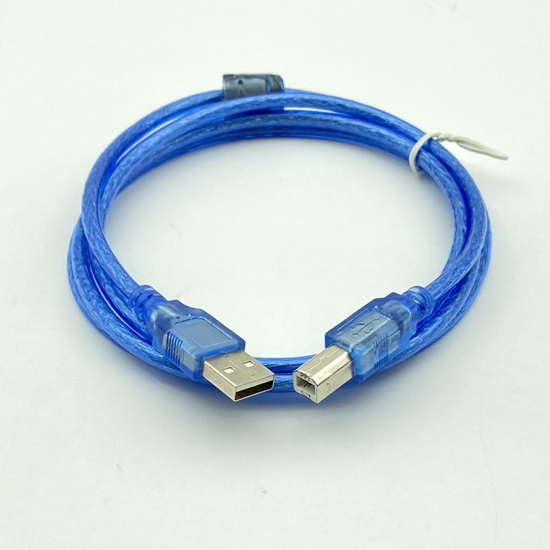Bakreni USB kabel za podatke s kvadratnim priključkom, duljine 1,5 m, prozirno plavi USB-B kabel za pisač