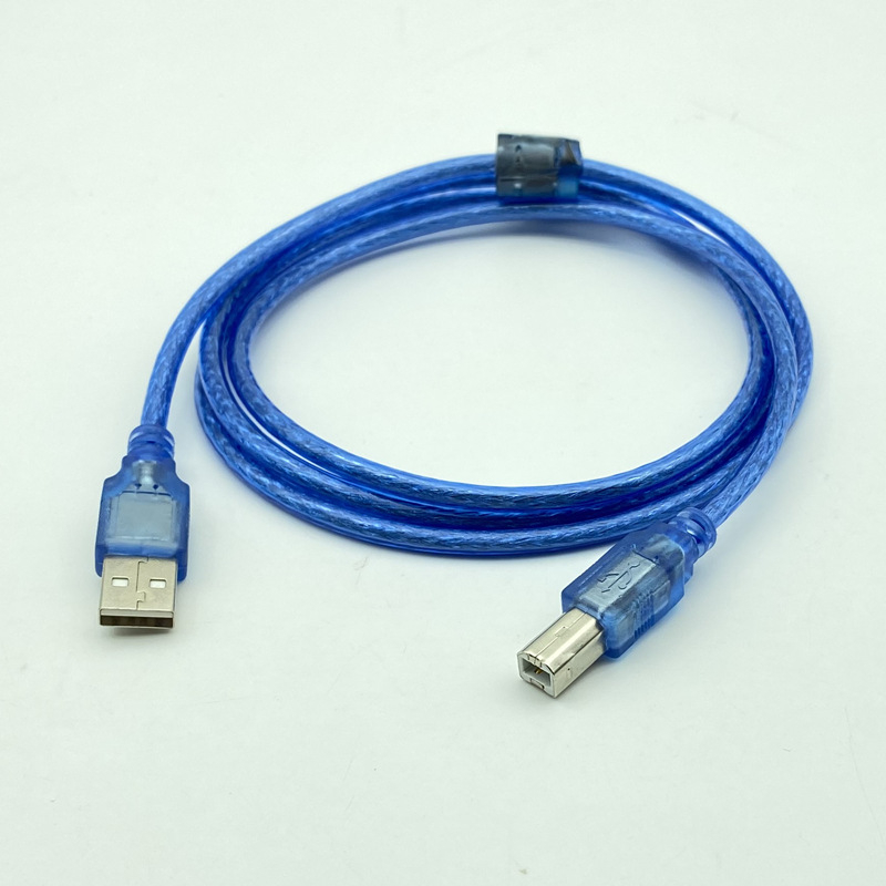 Bakreni USB kabel za podatke s kvadratnim priključkom, duljine 1,5 m, prozirno plavi USB-B kabel za pisač