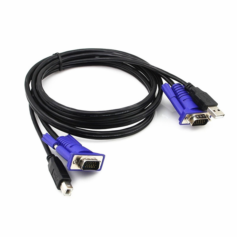 Καλώδιο KVM μεταγωγής με USB+VGA συνδέσεις για πληκτρολόγιο και ποντίκι, γραμμή VGA, πυρήνας από χαλκό-επικάλυψη ατσάλι