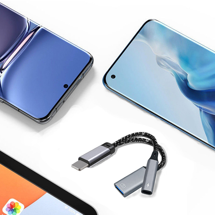 2-u-1 USB-C OTG adapter za iPhone, čitanje USB flash pogona, prijenos podataka i punjenje, USB 3.0 kabel