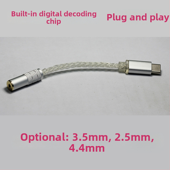 TYPE-C na 3,5 mm digitálny dekódovací HiFi kábel, 8-prúdový OCC meď, strieborné povrchové úpravy, model 2020025