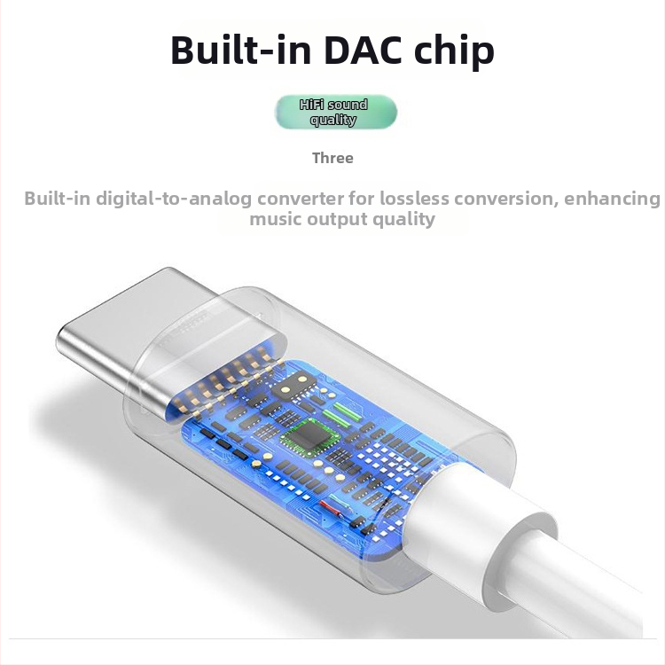 TYPE-C na 3,5 mm digitálny dekódovací HiFi kábel, 8-prúdový OCC meď, strieborné povrchové úpravy, model 2020025