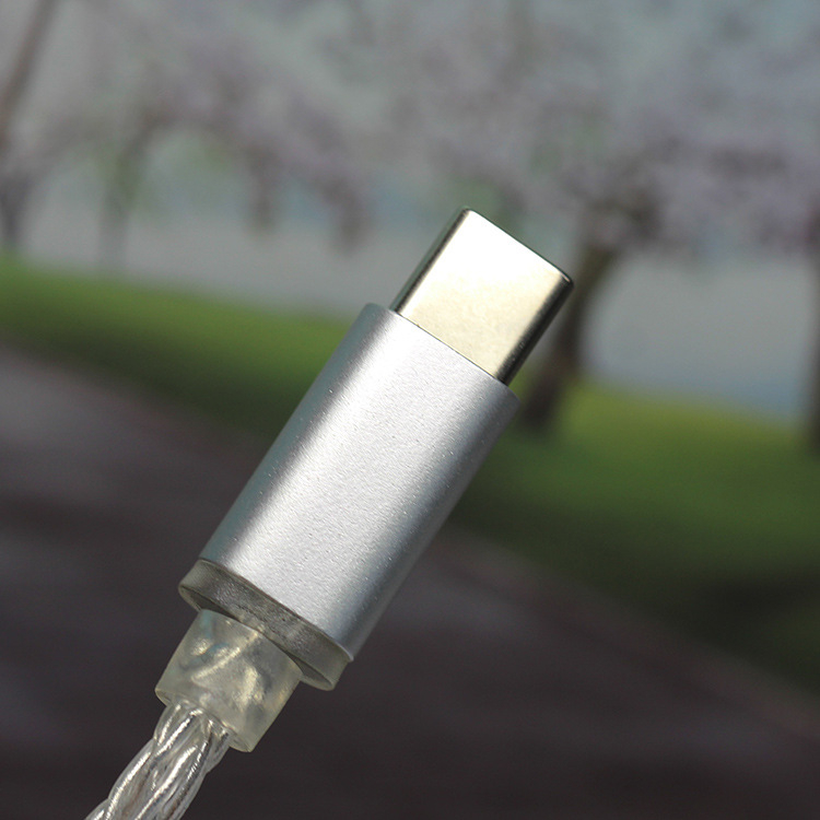 TYPE-C na 3,5 mm digitálny dekódovací HiFi kábel, 8-prúdový OCC meď, strieborné povrchové úpravy, model 2020025