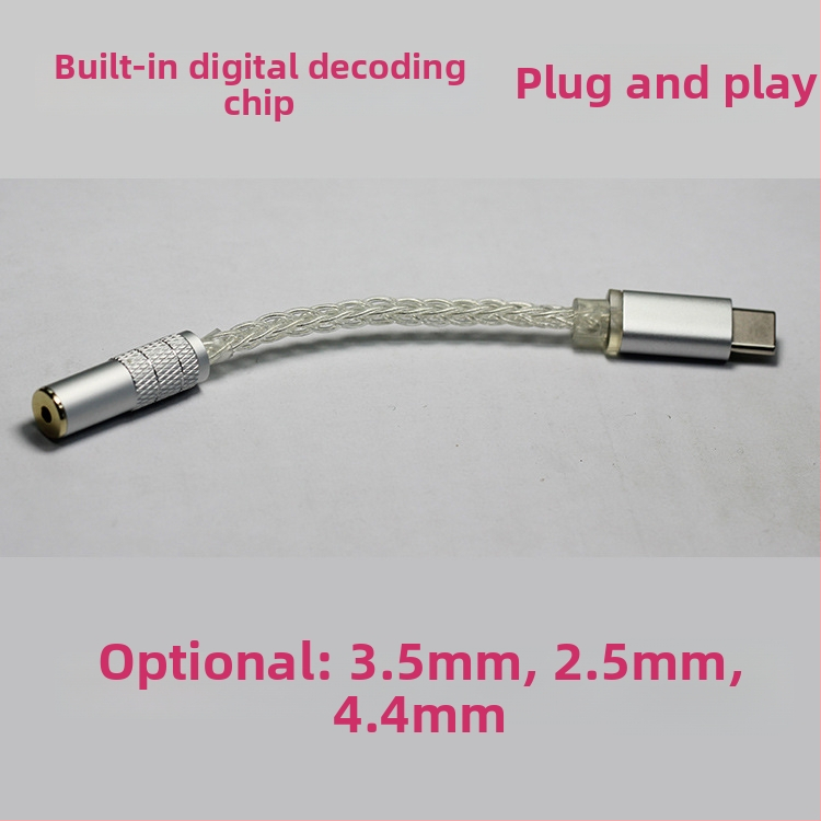 TYPE-C na 3,5 mm digitálny dekódovací HiFi kábel, 8-prúdový OCC meď, strieborné povrchové úpravy, model 2020025