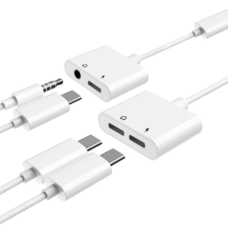 pctips Dviejų funkcijų ausinių adapteris 3,5 mm į Type-C, skirtas Apple ir Android įrenginiams, ilgis 0,15 m