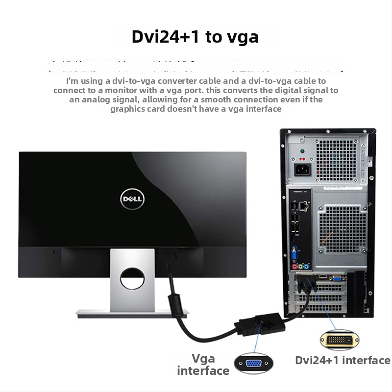 DVI-D VGA adapter kabel s integriranim čipom, DVI-D na VGA, duljina 0,2 m