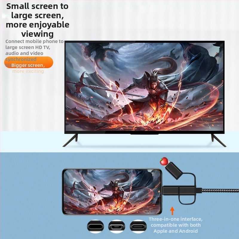 HDMI zobrazovací kábel pre smartfóny — univerzálny USB-C/Android 8 adaptér Apple Type-C zariadeniam k TV, projektoru alebo monitora