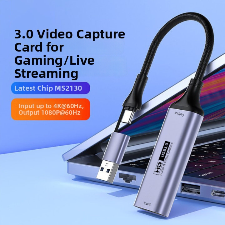Video uztveres karte USB 3.0 / Type-C — 1080P, MS2130 čips, savietojama ar visām operētājsistēmām, paredzēta mobilajām ierīcēm un datoriem