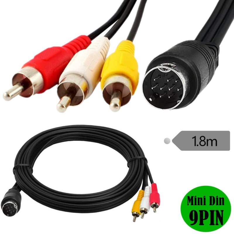 Adapter kabel: 9-pin mini-DIN na 3× RCA za S-Video i zvuk (Model YR-AV-199, Značka ERE)