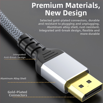 Cablu DisplayPort 1.4, 8K la 60 Hz, conectori DP/MiniDP, contacte placate cu aur, carcasă din aliaj de aluminiu