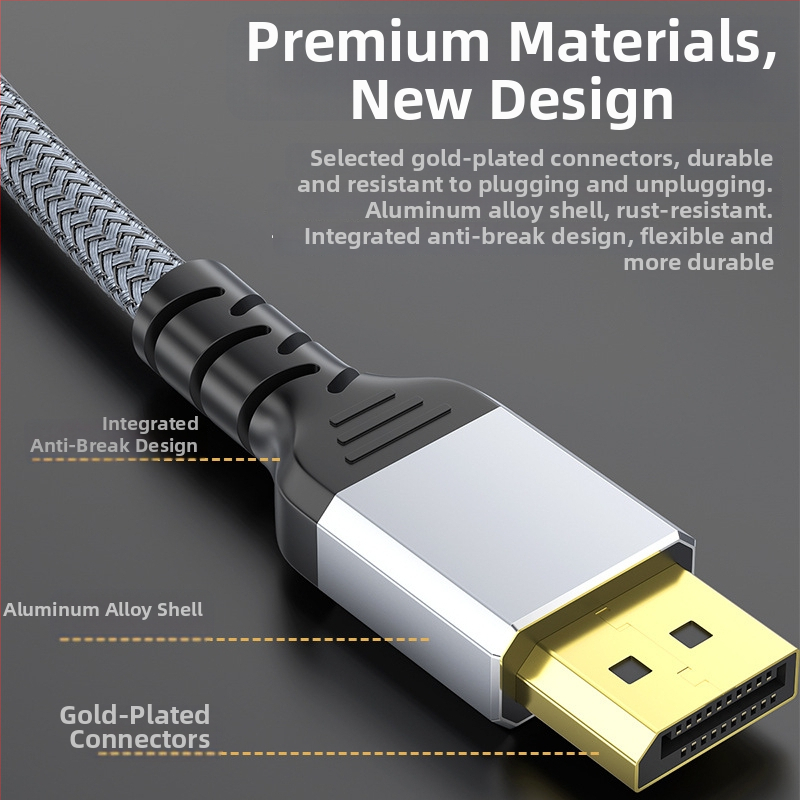 Cablu DisplayPort 1.4, 8K la 60 Hz, conectori DP/MiniDP, contacte placate cu aur, carcasă din aliaj de aluminiu