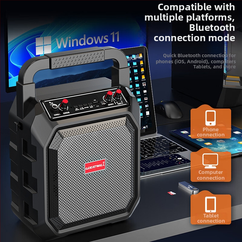 Nešiojamas Bluetooth karaoke garsiakalbis su mikrofonu, 10W, Bluetooth 5.0, 100 Hz–20 kHz, SNR ≥85 dB, diapazonas iki 10 m