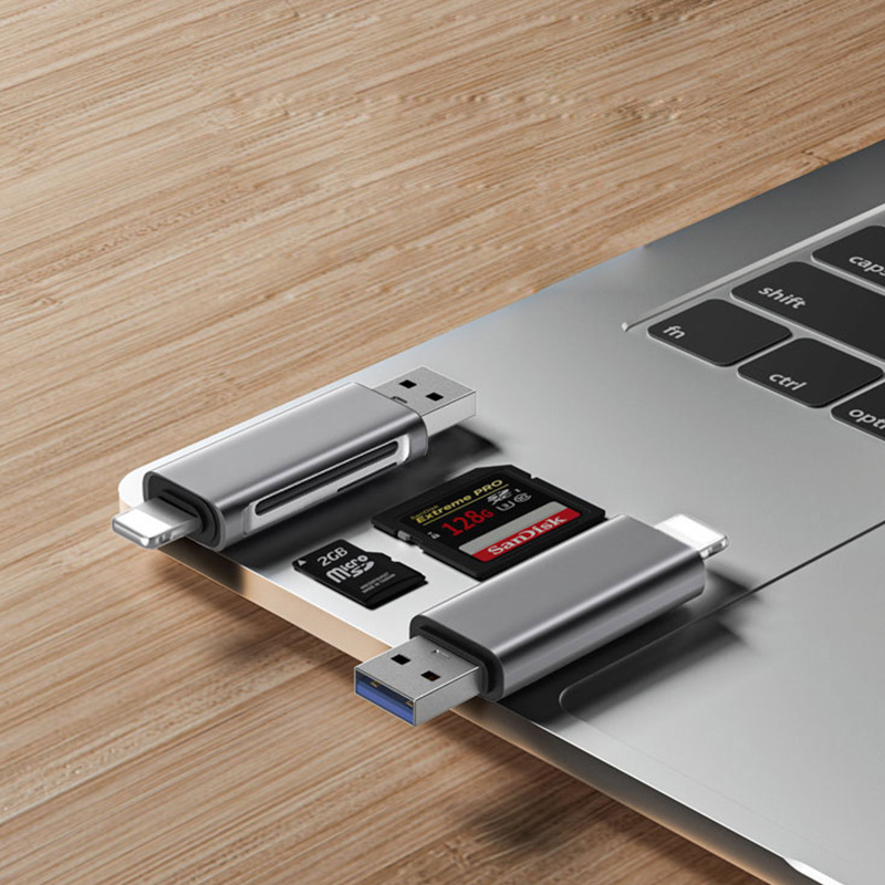 USB 2.0 OTG čitač SD/TF kartica – aluminijsko kućište, vanjska verzija, kompatibilan s Apple uređajima