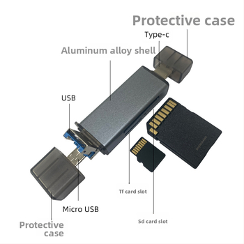 Višenamjenski OTG čitač kartica SD/TF, USB 3.0 i USB-C OTG, vanjski čitač za mobitele i računala, kućište od aluminijske legure