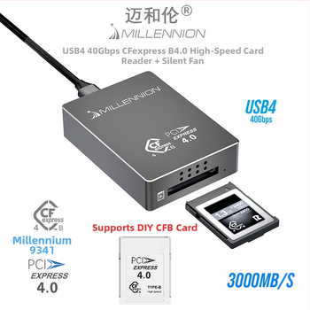 Čítač kariet 9341 — USB4 40Gbps, USB-C rozhranie, hliníkové puzdro, podpora kariet CFB, externá inštalácia