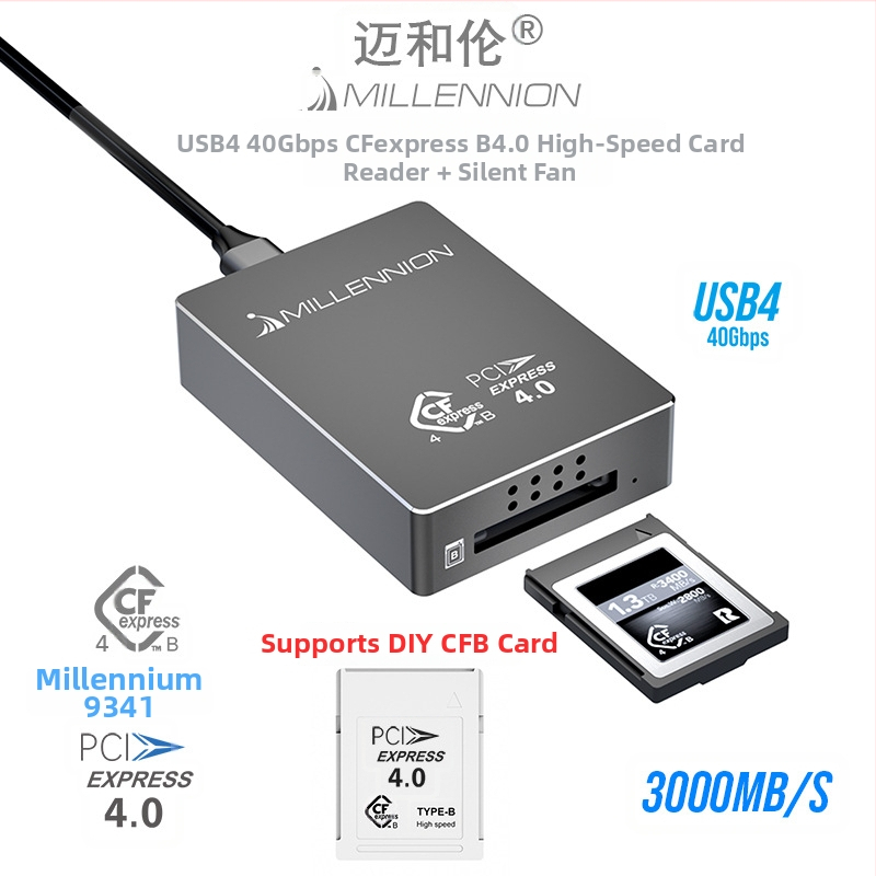 Čítač kariet 9341 — USB4 40Gbps, USB-C rozhranie, hliníkové puzdro, podpora kariet CFB, externá inštalácia