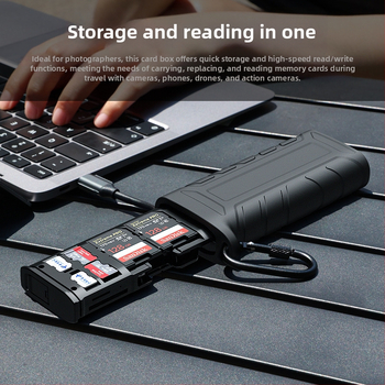 Viacúčelová USB 3.1 čítačka pamäťových kariet so slotmi SD/TF a vstavaným úložným boxom – vysokorýchlostný prenos