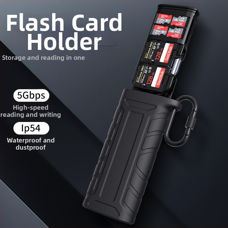 Viacúčelová USB 3.1 čítačka pamäťových kariet so slotmi SD/TF a vstavaným úložným boxom – vysokorýchlostný prenos