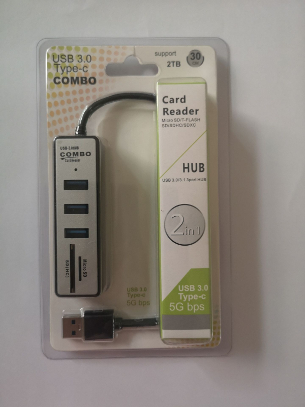 3-portni USB 3.0 hub s čitačem SD i TF kartica, vanjski, ABS