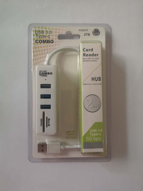 3-portni USB 3.0 hub s čitačem SD i TF kartica, vanjski, ABS