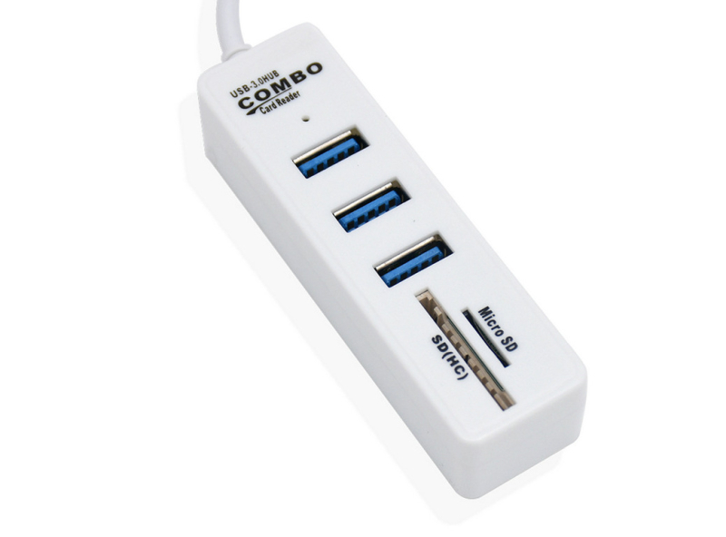 3-portni USB 3.0 hub s čitačem SD i TF kartica, vanjski, ABS
