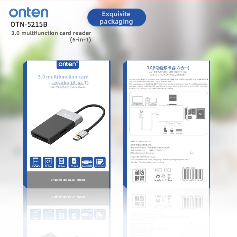 USB 3.0 хъб и шест в едно OTG четец за карти CF/SD/SDHC/TF/XQD, модел OTN-5215B