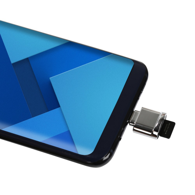 Cititor TF card Type-C OTG USB 3.1, adaptor extern pentru telefoane și tablete, aliaj de aluminiu, dimensiuni 23.1×16 mm, Android compatibil