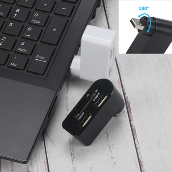 Hub USB 2.0 rotativ cu cititor de carduri – extindere USB cu 2 porturi (SD/TF/MicroSD)