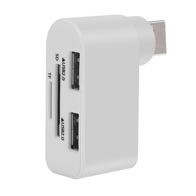 Hub USB 2.0 rotativ cu cititor de carduri – extindere USB cu 2 porturi (SD/TF/MicroSD)