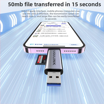 WG-520 USB 2.0 OTG čítačka kariet – SD/TF pamäťové karty, Lightning/USB rozhranie, hliníková zliatina, kompatibilné s Apple zariadeniami
