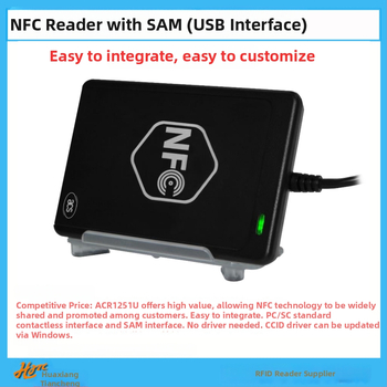ACR1251U-M1 bekontaktis RFID/NFC skaitytuvas kortelėms; USB pilno greičio sąsaja; palaiko ISO14443 A/B, M1 seriją, DESFire, FeliCa; 13,56 MHz; skaitymo atstumas 5–10 cm