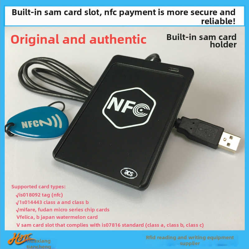 ACR1251U-M1 bezkontakta RFID/NFC kartes lasītājs; USB pilnas ātruma saskarne; atbalsta ISO14443 A/B, M1 sēriju, DESFire, FeliCa; 13,56 MHz; lasīšanas diapazons 5–10 cm