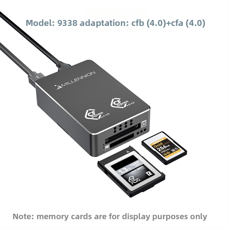 USB4 dvojvstupová čítačka kariet CFA a CFB, USB-C rozhranie 40Gbps, hliníkové puzdro, model 9338