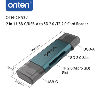 Oten Cr532 USB 2.0 SD/TF All-in-One čitač kartica s OTG podrškom USB-C i USB-A — OEM tiskanje logotipa