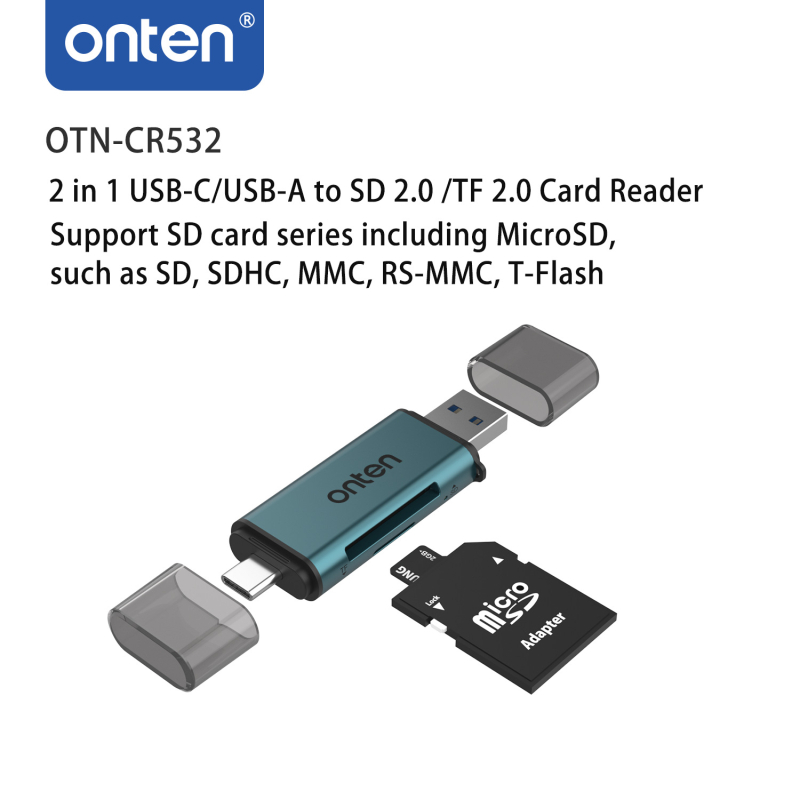 Oten Cr532 USB 2.0 SD/TF All-in-One čitač kartica s OTG podrškom USB-C i USB-A — OEM tiskanje logotipa