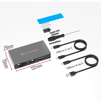 Maihelun 9331 Vonkajšia 5-v-1 čítačka kariet a SSD púzdro, CF/SD/SDHC/TF, USB-C, USB 3.2 Gen2x1 10Gbps, hlinírové púzdro