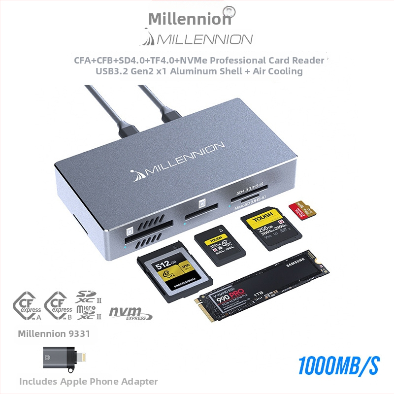 Maihelun 9331 Vonkajšia 5-v-1 čítačka kariet a SSD púzdro, CF/SD/SDHC/TF, USB-C, USB 3.2 Gen2x1 10Gbps, hlinírové púzdro