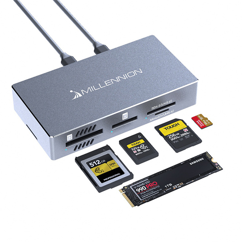 Maihelun 9331 Cititor extern 5 în 1 pentru carduri și carcasă SSD, CF/SD/SDHC/TF, USB-C, USB 3.2 Gen2x1 10Gbps, Carcasă din aluminiu
