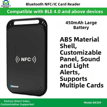 DK309 Bluetooth NFC kortelių skaitytuvas bekontaktėms kortelėms; aukštos dažnio kortoms; aptikimo diapazonas 0–6; darbinė dažnis 13560; kortelės skaitymo laikas 0,2 s