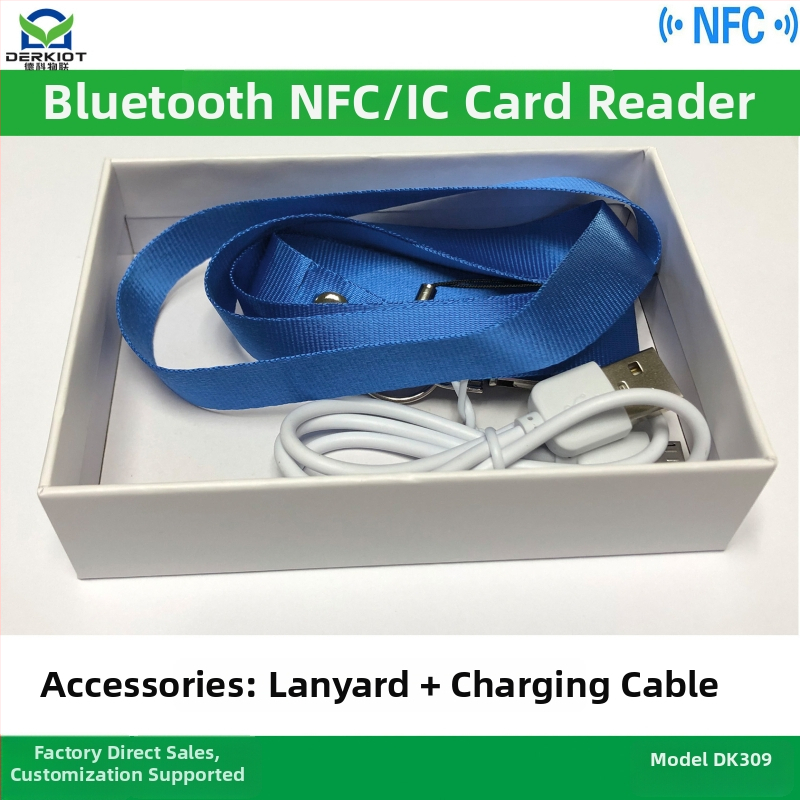 DK309 Bluetooth NFC lasītājs bezkontakta kartēm; augstas frekvences kartēm; jutības diapazons 0–6; darba frekvence 13560; kartes lasīšanas laiks 0,2 s