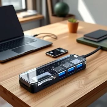 USB 2.0 hub s čitačem SD kartice i docking stanicom (plastični, 150 g)