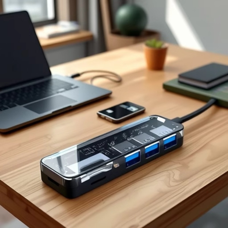 USB 2.0 hub s čitačem SD kartice i docking stanicom (plastični, 150 g)