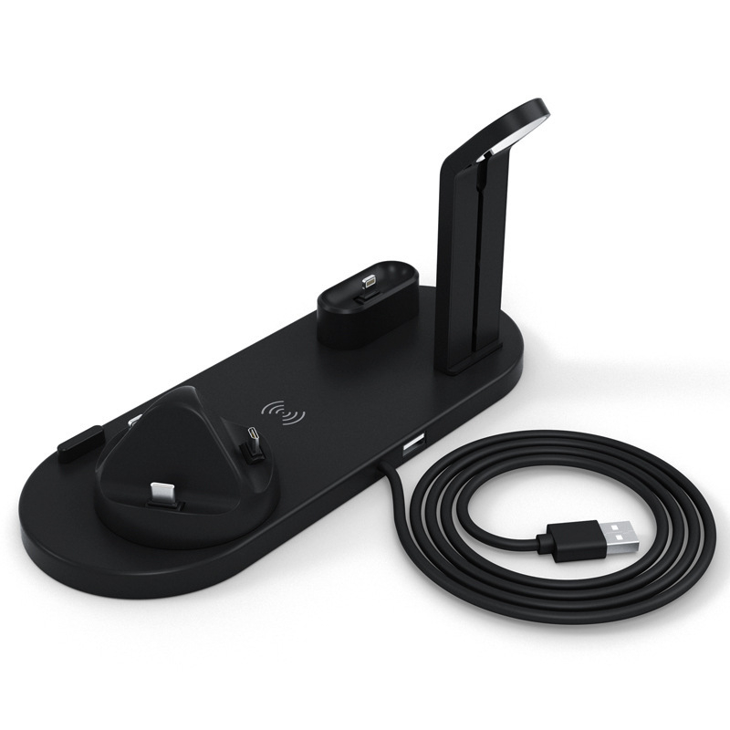 Stativ pentru ceas și încărcător de căști cu încărcare wireless, bază 3 în 1, se rotește la unghiuri, USB 1.1, suport MicroSD/MicroSDHC, instalare încorporată, greutate 0,56 kg