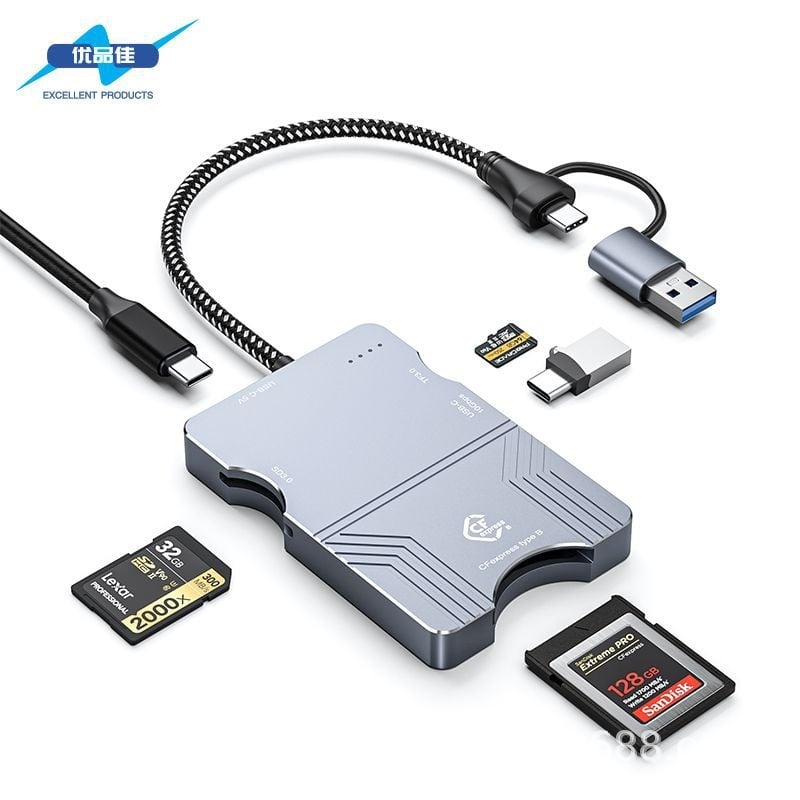 Višenamjenski USB 3.2 čitač kartica CF/SD/TF s USB-C i napajanjem od 5V, aluminijska zlitina