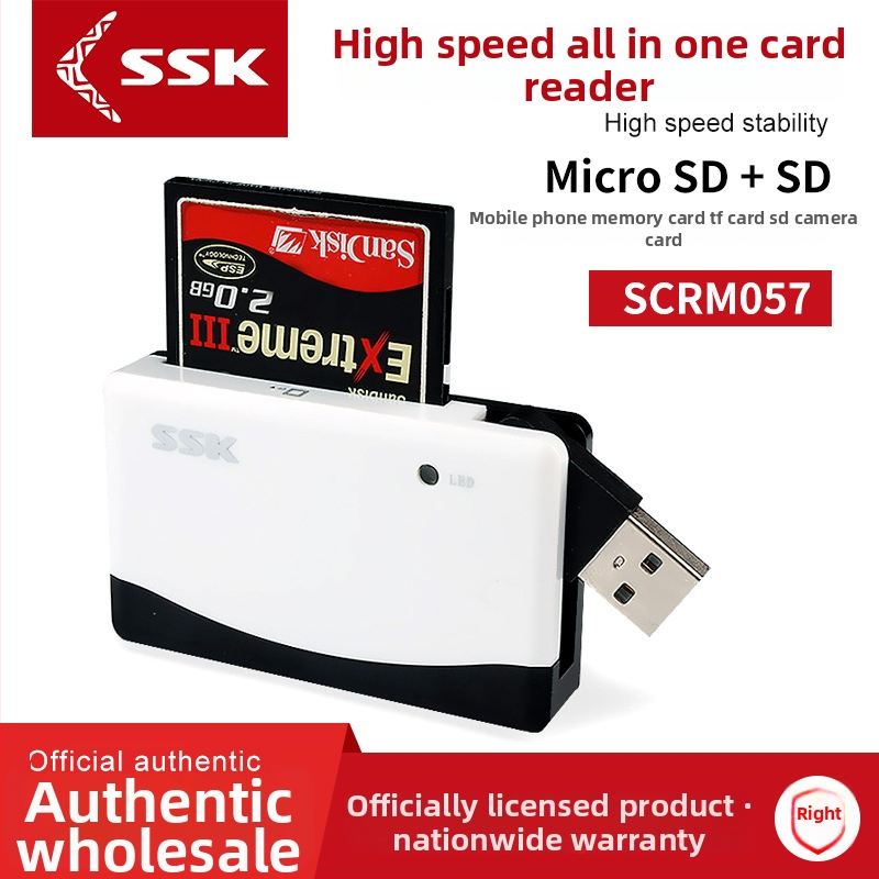 Všetko-v-jednom USB 2.0 čítačka kariet SCRM057 – podporuje MicroSD/SD/CF, externá inštalácia, kompatibilná so Windows/macOS