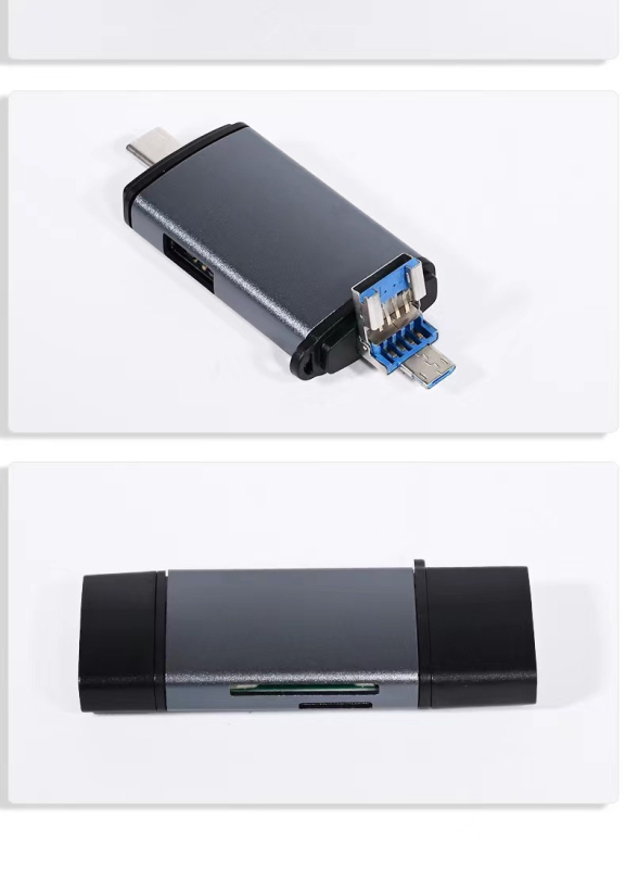 Cititor USB de carduri, șase în unu, suport SD și microSD (TF), interfață USB-C, compatibil Android
