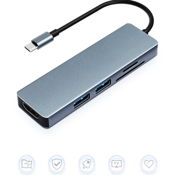Type-C USB hub pet u jednom s HDMI izlazom i čitačem SD/TF kartica (USB 1.1 sučelje, ugrađena instalacija)