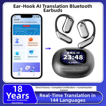 TWS Bluetooth belaidės ausinės su realaus laiko AI vertimu, ausies kilpos dizainas, Bluetooth 5.4, 4–8 val. baterijos veikimo laikas, skaitmeninis ekranas