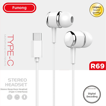Vernon R68 căști in-ear cu fir Type-C, difuzor dinamic, sensibilitate 105 dB, compatibile iOS
