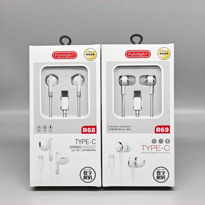 Vernon R68 căști in-ear cu fir Type-C, difuzor dinamic, sensibilitate 105 dB, compatibile iOS